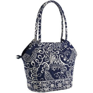 VERA BRADLEY ANGLE TOTE IN TWIRLY BIRDS NAVY
